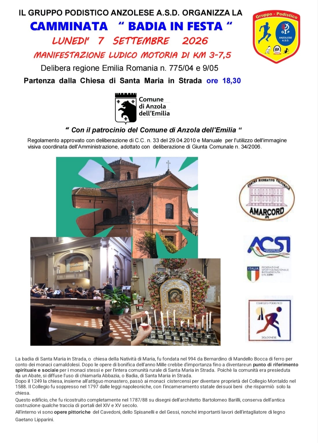 locandina camminata badia in festa
